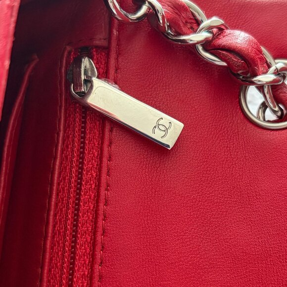Quilted CHANEL Lambskin Mini Flap Shoulder Bag in Red - Picture 13 of 14